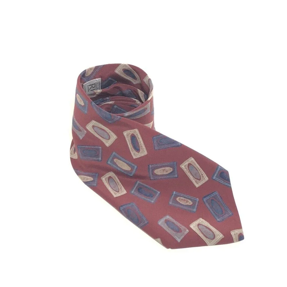 Gianfranco Ruffini Italy Neck Tie 100% Italian Silk 60” Long, Maroon Multi Color